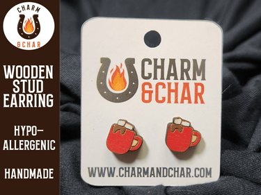 Hot Cocoa Wood Stud Earrings - Winter Fashion Earring - Stud Earring - Charm and Char